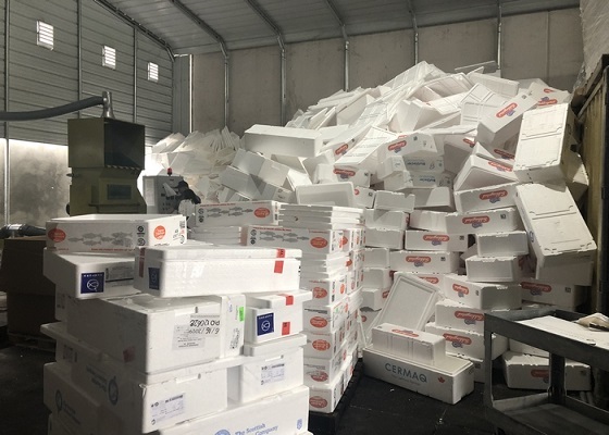 Ausrangierte EPS-Fischkisten