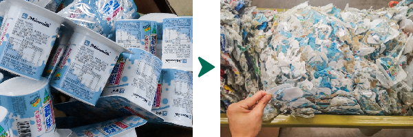 Recycling von Joghurtbechern